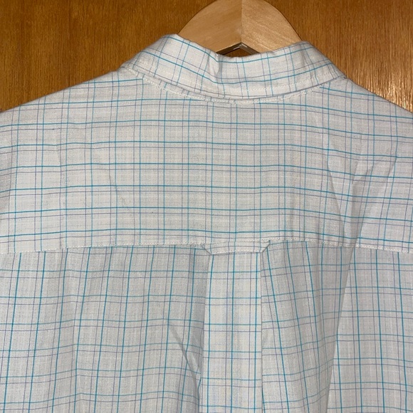 •SADDLEBRED•MENS' SHORT SLEEVE BLUE/OFF-WHITE PLAID BUTTON DOWN SHIRT  LARGE EUC - Picture 8 of 9